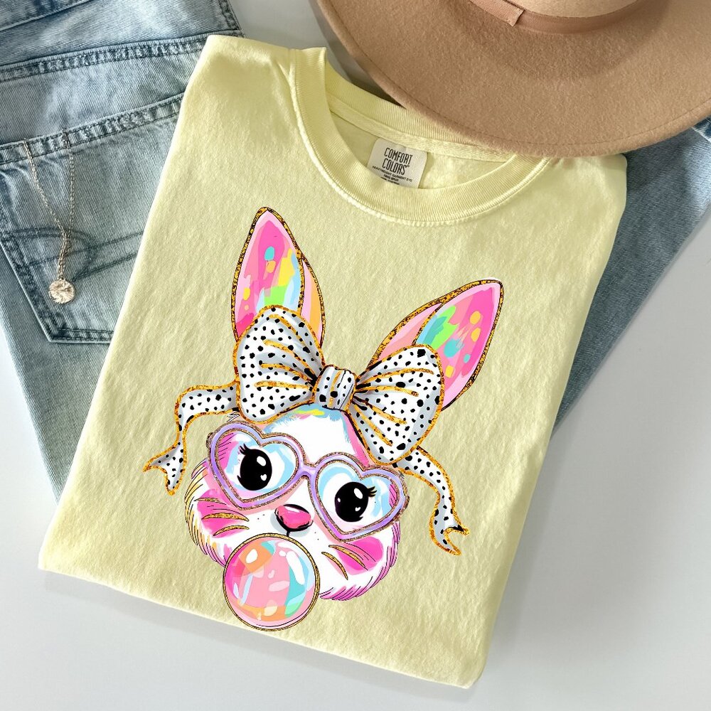 Easter Shirt Trendy Bubblegum Bunny Shirt Coquette Bow Easter Bunny Graphic Tee